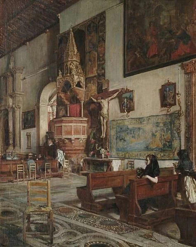 Interno di chiesa con figure